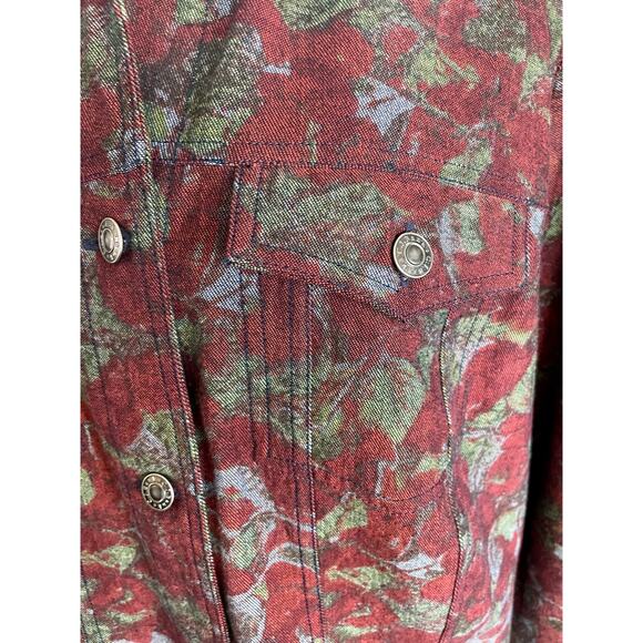 CJ Banks Wine Green Leaf Print Denim Jacket Plus Size 1X Fall Winter Casual - Picture 6 of 9